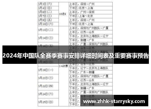 2024年中国队全赛季赛事安排详细时间表及重要赛事预告